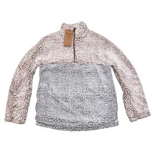 NEW Thread & Supply Smoke Rose Silver Fuzzy Sherpa Quarter Zip Pullover size XS